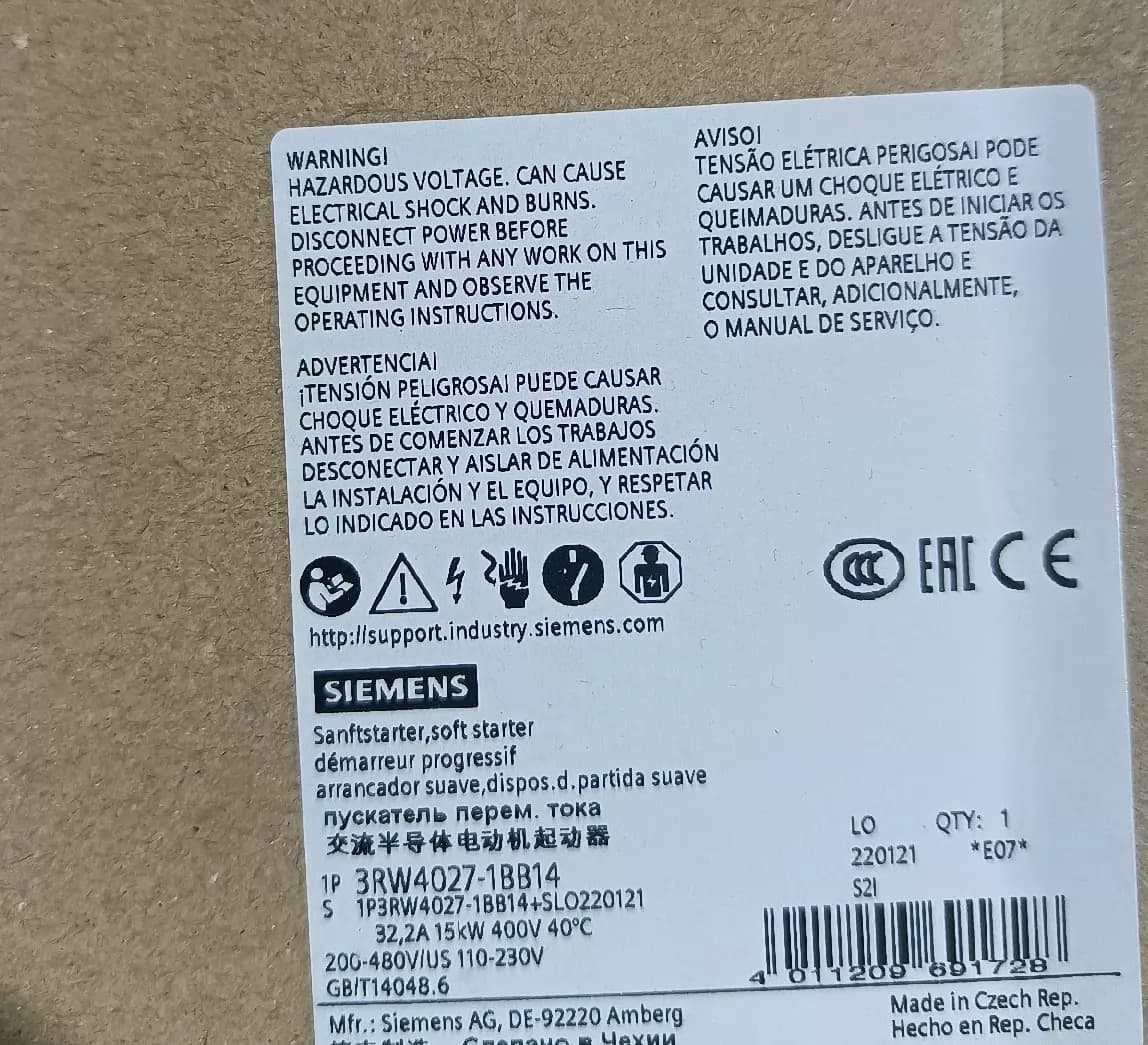 Visiškai naujas, originalus, gamyklinis Siemens 3RW4027-1BB14 minkštas starteris SIRIUS SOFT STARTER