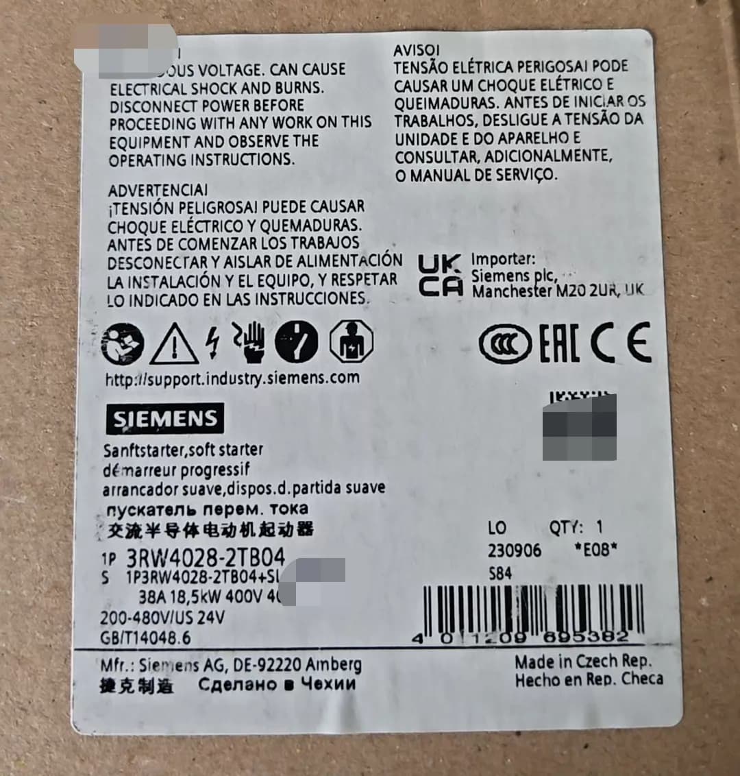 Visiškai naujas, originalus, gamyklinis Siemens 3RW4028-2TB04 minkštas starteris SIRIUS SOFT STARTER